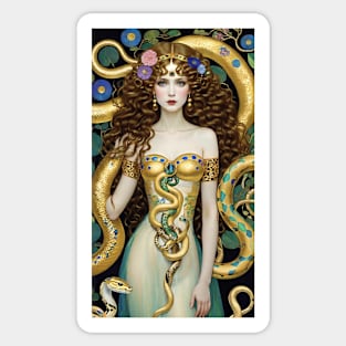 Gustav Klimt's Serpentine Elegance: Women with Graceful Snakes Sticker